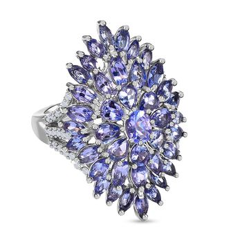 Tansanit und Zirkon Cluster Cocktail Ring - 5,15 ct.
