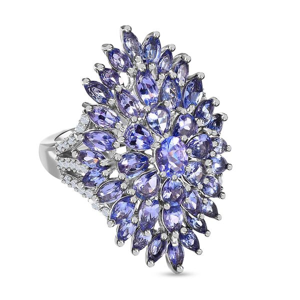 Tansanit und Zirkon Cluster Cocktail Ring - 5,15 ct.