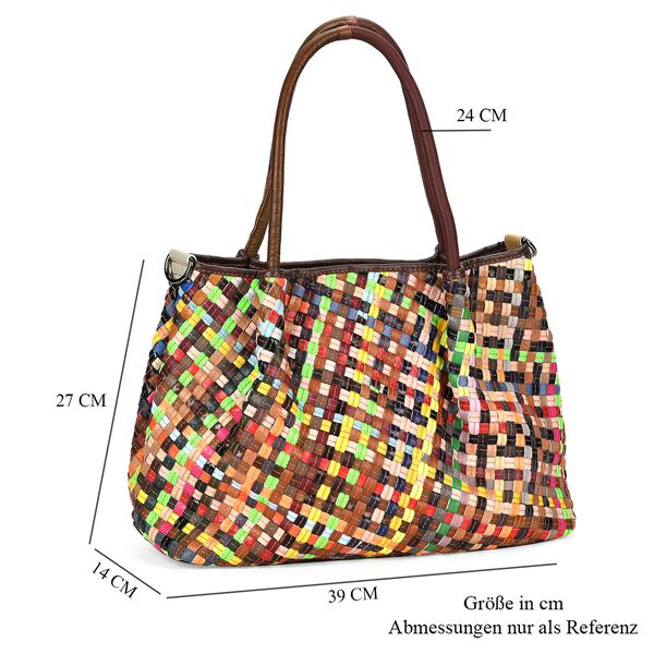 Chaos by Elsie- Echtleder Schultertasche mit RFID-Schutz, Webmuster, 39x14x27cm image number 5