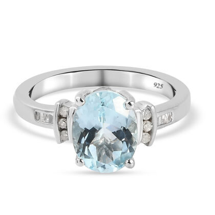 Espirito Santo Aquamarin und Diamant Ring 925 Silber platiniert (Größe 17.00) ca. 1,77 ct