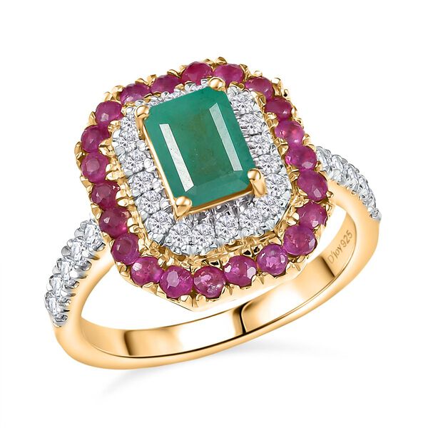 D&rsquo;Joy AAA Kagem sambischer Smaragd, Mosambik Rubin und Moissanit Ring und Anh&auml;nger mit 50cm Kette image number 4