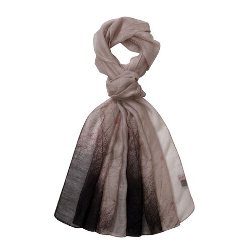 LA MAREY - Luxuriöser Floral-Print Schal, Merinowolle und Maulbeerseide, braun image number 0