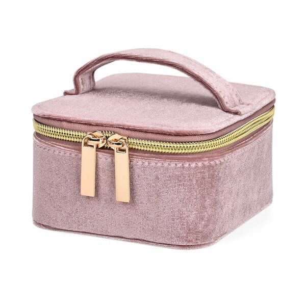 Samt-Schmuckbox mit 4 transparenten Schmuckbeuteln, 12x12x7 cm, Rosa image number 3