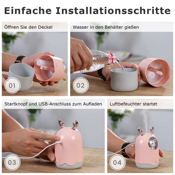 USB-Mini-B&auml;ren-Luftbefeuchter mit farbwechselndem Umgebungslicht, rosa image number 9