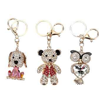 3er-Set - Mehrfarbiger Kristall-Schl&uuml;sselanh&auml;nger, Hund, B&auml;r und Eule