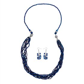 2er Set - Blau Kristall, Weißer Kristall Halskette und Ohrringe