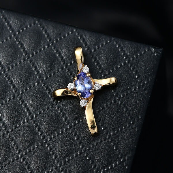 D'Joy Tansanit, Weißer Zirkon Anhänger 925 Silber 750 Gelb Vergoldet ca. 0,51 ct. image number 2