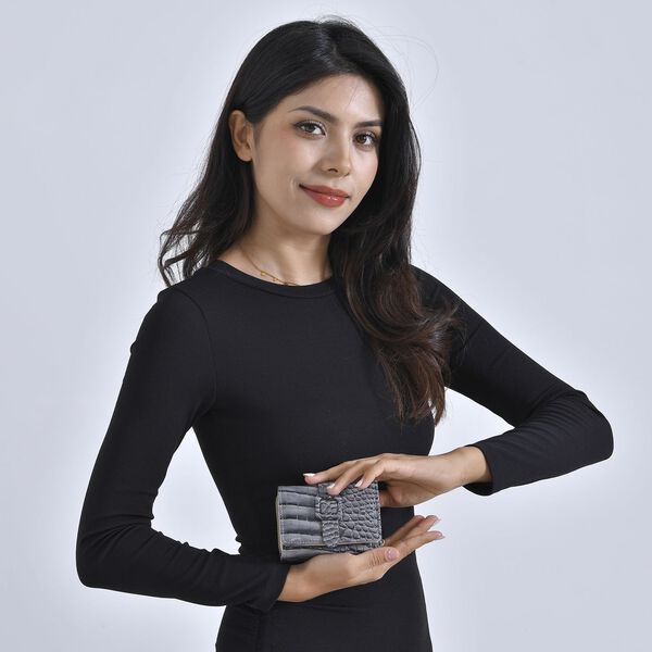 Stilvolle Geldb&ouml;rse mit Krokodilpr&auml;gung und RFID-Schutz, 11x8 cm, Grau image number 10