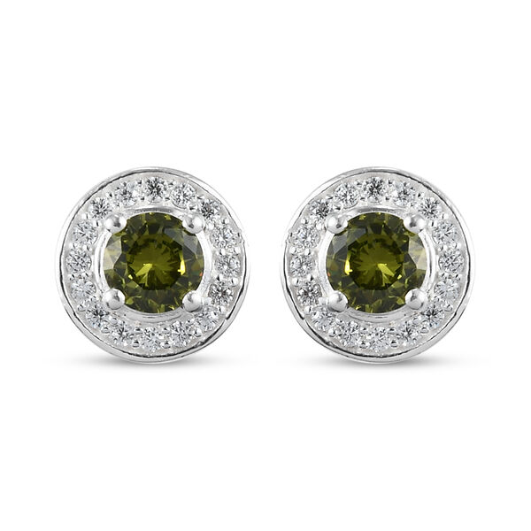 LUSTRO STELLA - Peridot Zirkonia und wei&szlig;e Zirkonia-Halo-Ohrstecker in Silber, 2,06 ct.
