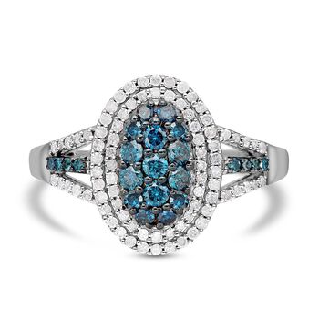 Blauer Diamant-Ring, 925 Silber platiniert  ca. 1,00 ct