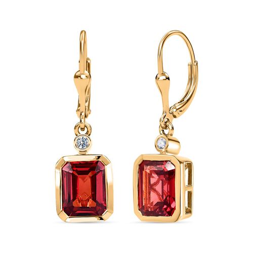 Lab Grown Padparadscha-Saphir, Weißer Zirkon Ohrringe, 925 Silber Gelbgold Vermeil ca. 7.00 ct image number 0