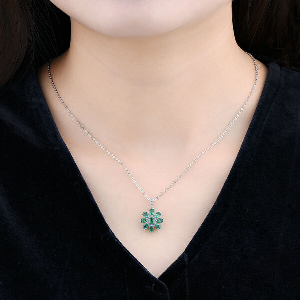 AAA Kagem sambischer Smaragd floraler Anh&auml;nger mit Kette - 1,52 ct. image number 3