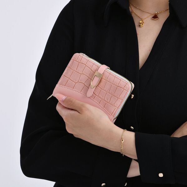 2-teiliges Geldb&ouml;rsen-Set im Krokopr&auml;gungs-Design, Lange Geldb&ouml;rse 20x10x3 cm und Bifold-Geldb&ouml;rse 12x9x3,5 cm, Pink image number 3