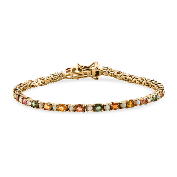 D'Joy Mehrfarbig Saphir, Nat&uuml;rlicher, &auml;thiopischer Welo Opal Armband ca. 20 cm 925 Silber 750 Gelbgold vermeil ca. 8,68 ct.