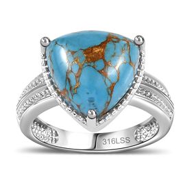 Blauer Türkis Ring, 316L Edelstahl (Größe 21.00) ca. 5.08 ct