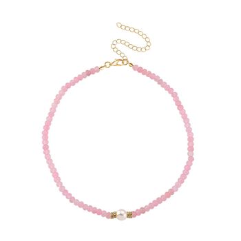 Muschelkernperle, Rosenquarz und wei&szlig;e Kristall 40,5+10cm Halskette