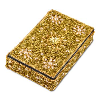 Perlen-Box mit 5 Kugelschreibern (12cm) Geschenkset, 8,5x13,5x3 cm, Golden