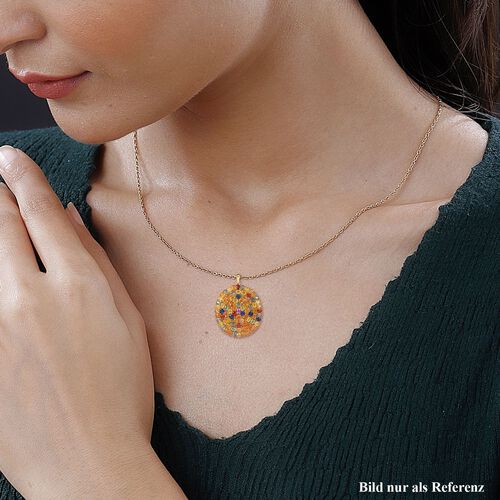 Mehrfarbiger Saphir Anhänger mit Kette, Gelbgold Vermeil, ca. 18,15 ct. image number 1