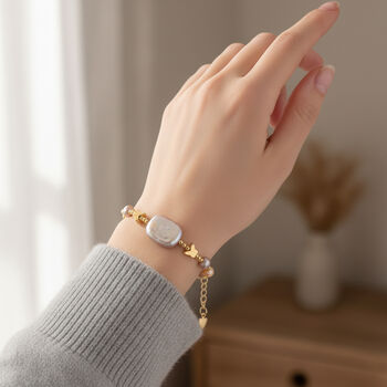 Rosa S&uuml;&szlig;wasser Perle, Lila S&uuml;&szlig;wasser Perle Armband ca. 15.85 cm + 3.5 cm Extender, Nickelfreies Messing, Goldfarben