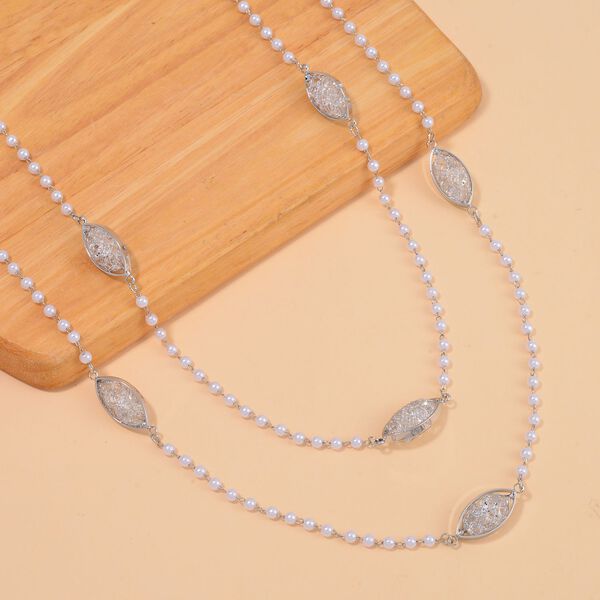 Kunststoff Perle, Weißer Kristall Halskette ca. 75 cm Messing image number 2