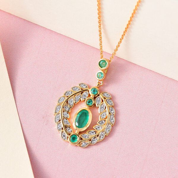 Kagem Sambischer Smaragd, Anhänger mit Kette, 925 Silber vergoldet, ca. 1.13 ct image number 2