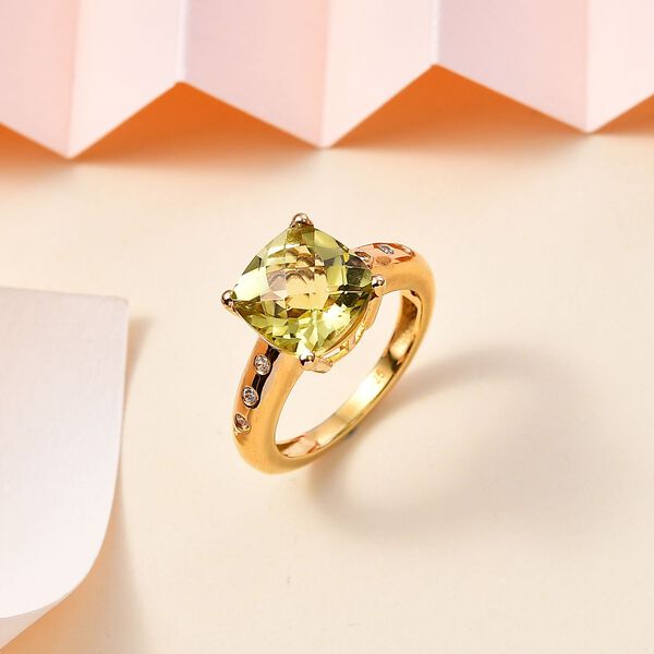 AA Ouro Verde-Quarz, Wei&szlig;er Zirkon Ring 925 Silber 750 Gelbgold Vermeil (Gr&ouml;&szlig;e 17.00) ca. 4,34 ct image number 2