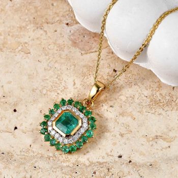 D'Joy AAA Kagem Sambischer Smaragd Schmuckset ca. 50 cm 925 Silber 750 Gelbgold vermeil (10-15 Werktage Lieferzeit) ca. 1.29 ct