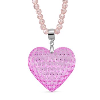 2er Set - Rosa Kristall Herz Anh&auml;nger und beads Halskette mit  Varioclip-Verschluss, ca. 50 cm