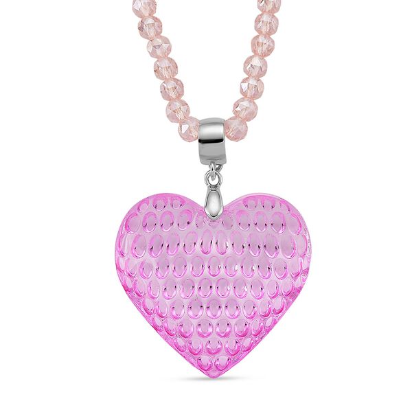 2er Set - Rosa Kristall Herz Anh&auml;nger und beads Halskette mit  Varioclip-Verschluss, ca. 50 cm