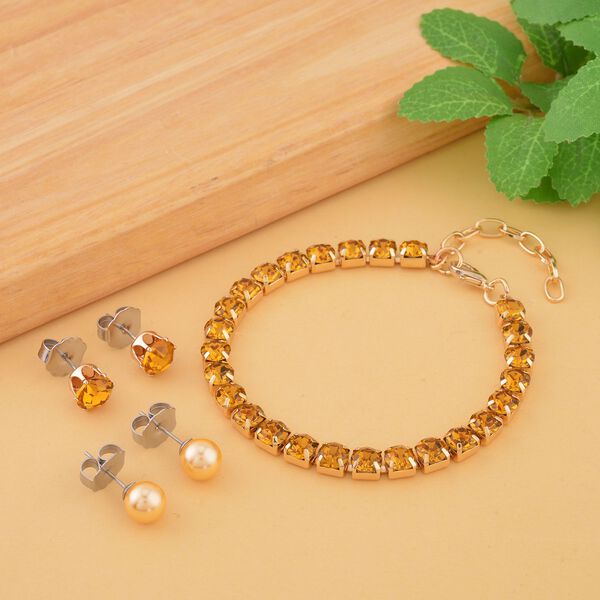 Champagner Muschelkernperle und Champagner-Kristall-Schmuckset - 2,02 ct. image number 2