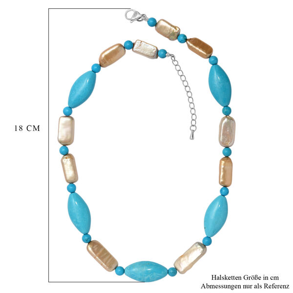 Blau gef&auml;rbte Magnesit und gelb gef&auml;rbte Perle-Halskette,  45+5cm image number 5