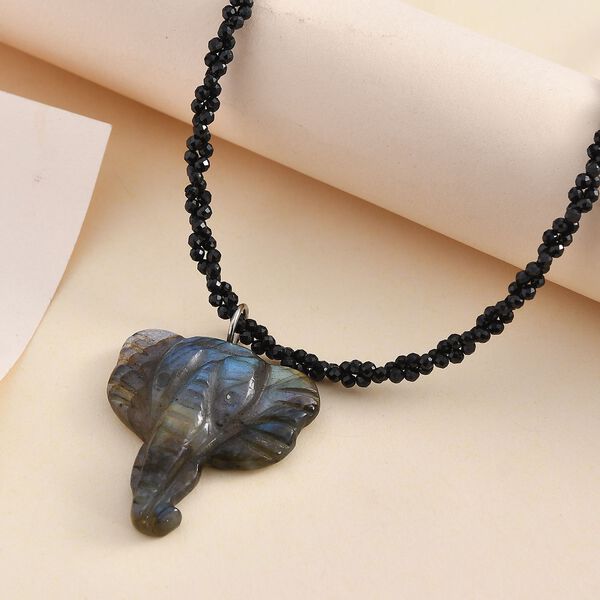 Labradorit und schwarze Spinell-Elefant-Halskette, 50 cm - 115 ct. image number 2