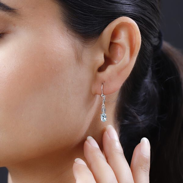 Paraiba-Apatit, Wei&szlig;er Zirkon Ohrringe 925 Silber platiniert ca. 1.07 ct image number 3