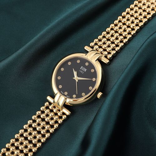 EON 1962 - Edle Armbanduhr mit natürlichen Champagner Diamanten, 8.5 cm, schweizer Uhrwerk, Edelstahl ca. 0.12 ct image number 1