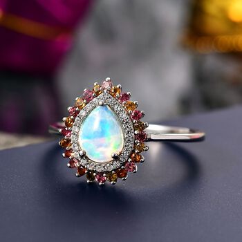 D'Joy AA Nat&uuml;rlicher, &auml;thiopischer Welo Opal, Mehrfarbig-Turmalin Ring 925 Silber rhodiniert (Gr&ouml;&szlig;e 17.00) ca. 1.74 ct