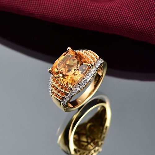 D’joy AA Serra Gaucha Citrin, Moissanit Ring 925 Silber 750 Gelbgold Vermeil (Größe 21.00) ca. 6,27 ct image number 1