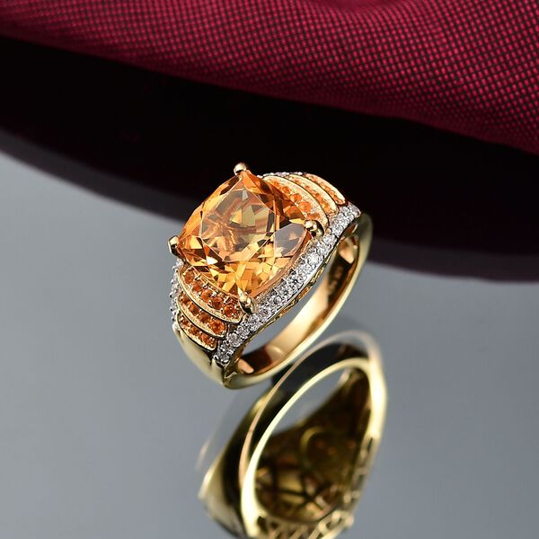 Djoy AA Serra Gaucha Citrin, Feueropal Ring 925 Silber 750 Gelbgold Vermeil (Größe 21.00) ca. 6.27 ct image number 2