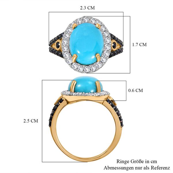 AAA amerikanischer nat&uuml;rlicher Sleeping Beauty T&uuml;rkis, blauer Saphir und Moissanit-Ring - 5,38 ct. image number 7