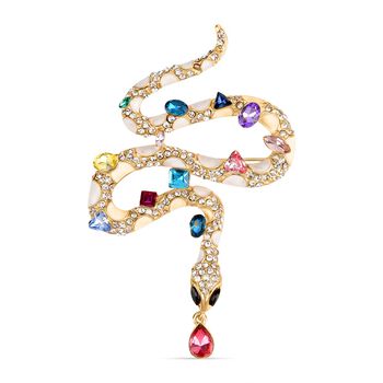 Emaillierte und mehrfarbige Kristall-Brosche, Schlange