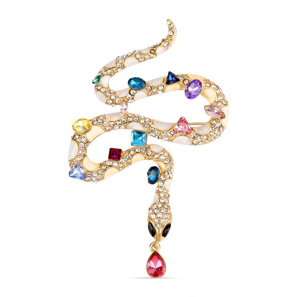 Emaillierte und mehrfarbige Kristall-Brosche, Schlange