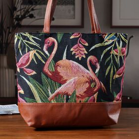 Schultertasche mit Blumenprint, 42x34x12cm, Lila-Gr&uuml;n