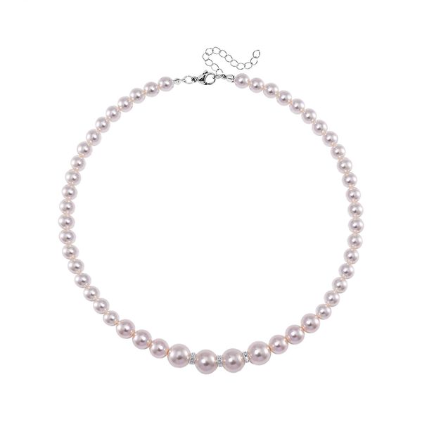 Weiße Muschelkernperlen und weiße Kristall, 45+5 cm image number 3