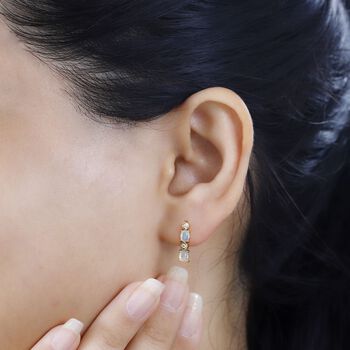 AA Nat&uuml;rlicher, &auml;thiopischer Welo Opal, Wei&szlig;er Zirkon Ohrringe 925 Silber 750 Gelbgold Vermeil ca. 0.60 ct