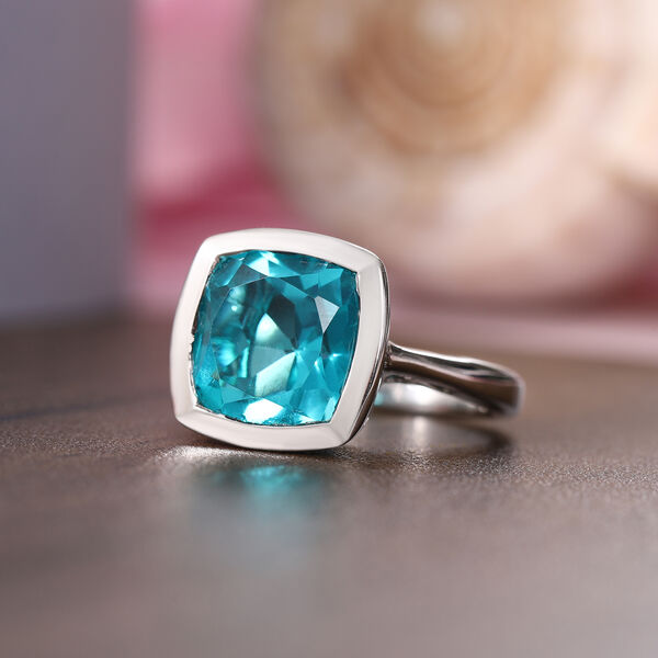 Capri Blau Triplett Quarz Solitär Ring 925 Silber Platin-Überzug image number 2