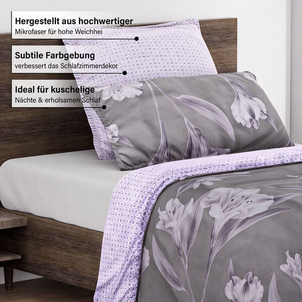 6-tlg. Bettwäsche-Garnitur mit doppelseitigem Druck, Blumenmuster, grau image number 5