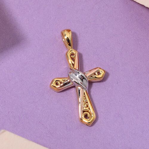 Dreifarbiger Kreuz-Anhänger in 585 Gold image number 1