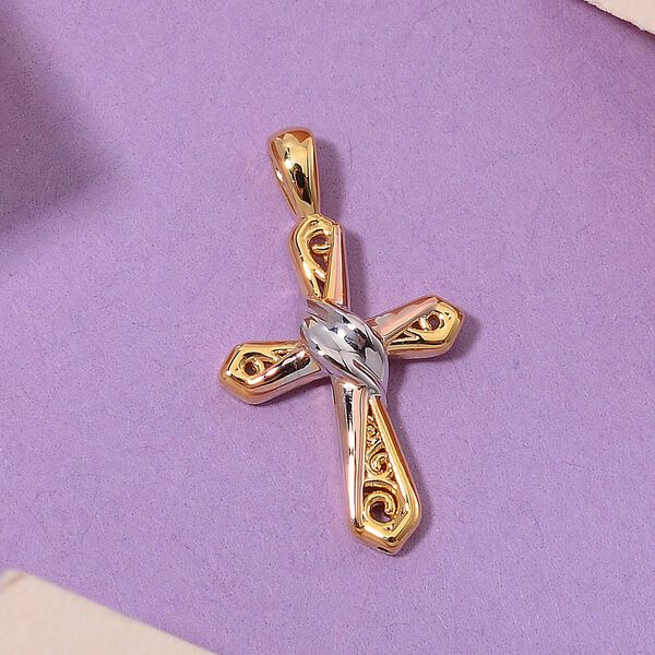 Dreifarbiger Kreuz-Anh&auml;nger in 585 Gold image number 1