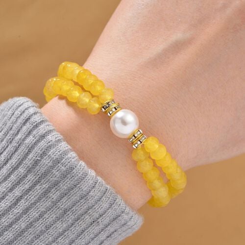 Weiße Muschelkernperle, Gelber Quarzit Armband ca. Flexibles cm Std Gelb image number 1