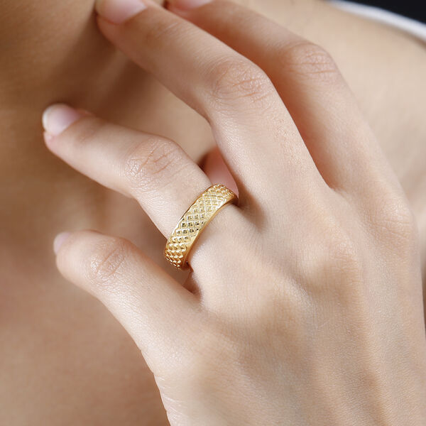 Handgearbeiteter Bandring mit Diamantschliff-Muster, 925 Silber Gelbgold Vermeil image number 3