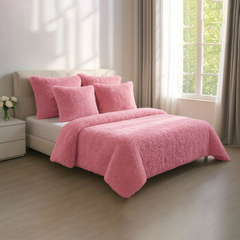 SERENITY NIGHT: 3er-Set - &Uuml;berwurf und 2 Kissenbez&uuml;ge aus Kunstfell, Rosa